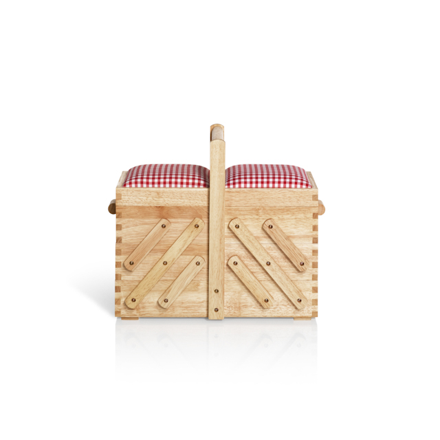 Wooden sewing basket with needle cushion- light