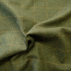 TWEED tartan wool fabric- green with yellow 23