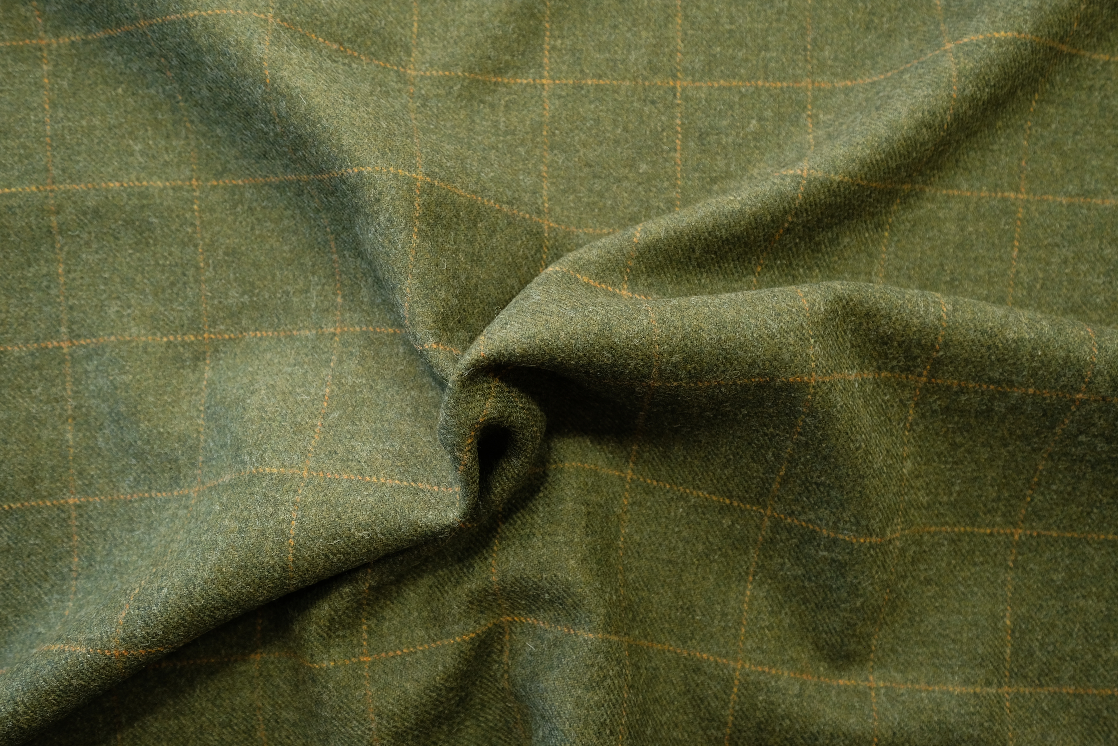 TWEED tartan wool fabric- green with yellow 23