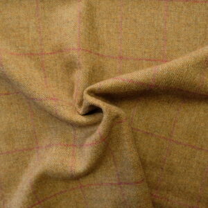 TWEED tartan wool fabric- olive brown with red 27