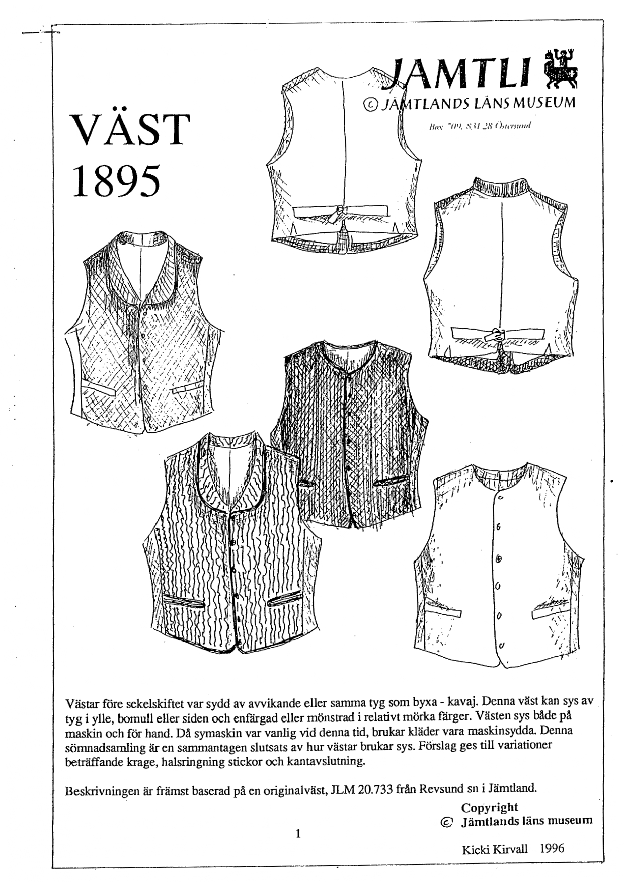 Sewing pattern Jamtli- Waistcoats 1895