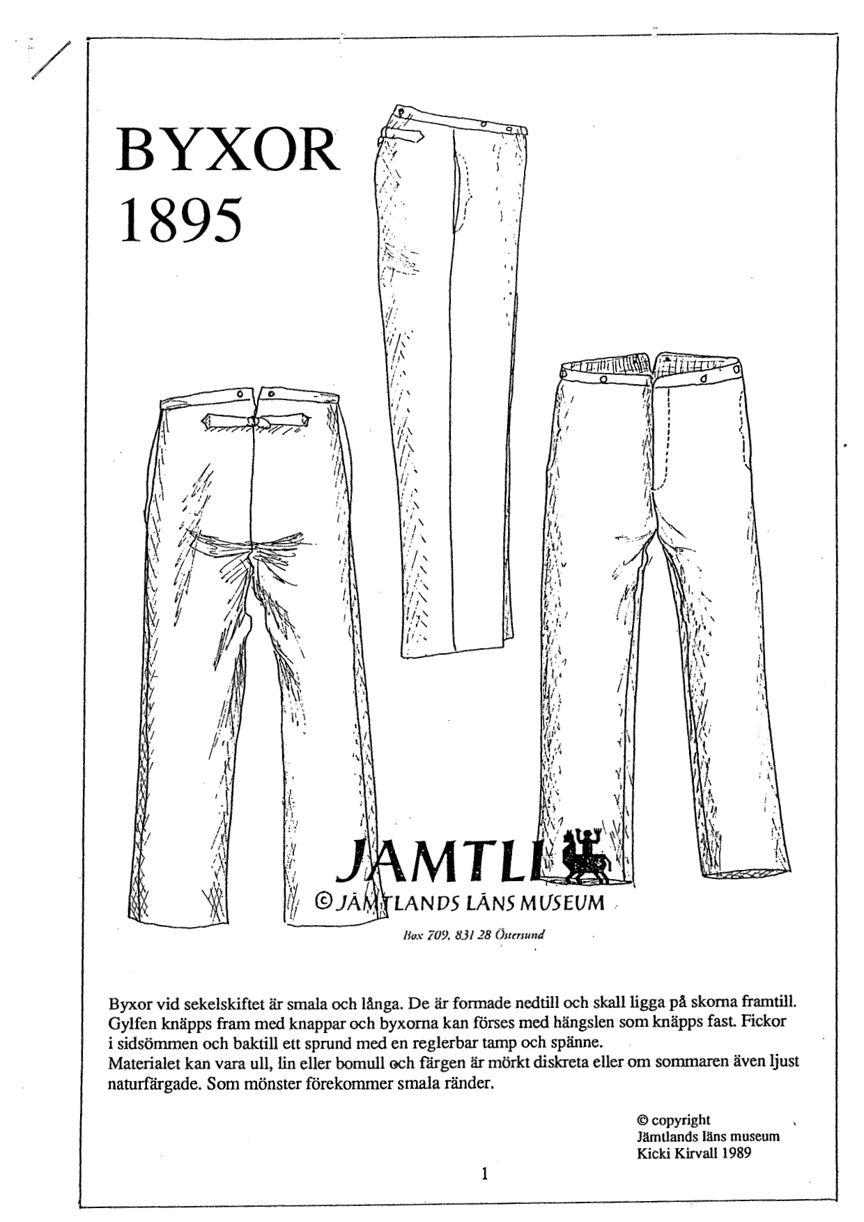 Sewing pattern Jamtli- Pants 1895