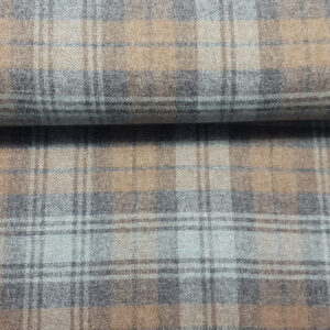 TWEED tartan wool fabric- blue brown 16