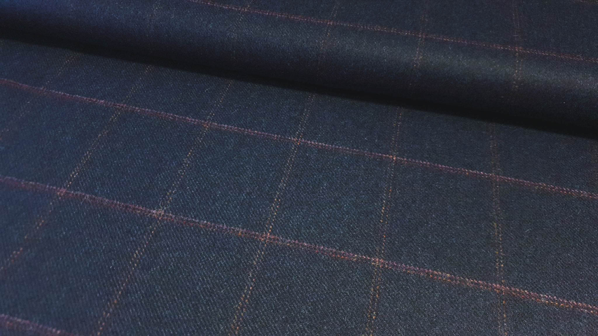 TWEED tartan wool fabric- dark blue 15