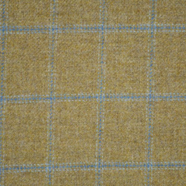 TWEED tartan wool fabric- khaki & blue 32