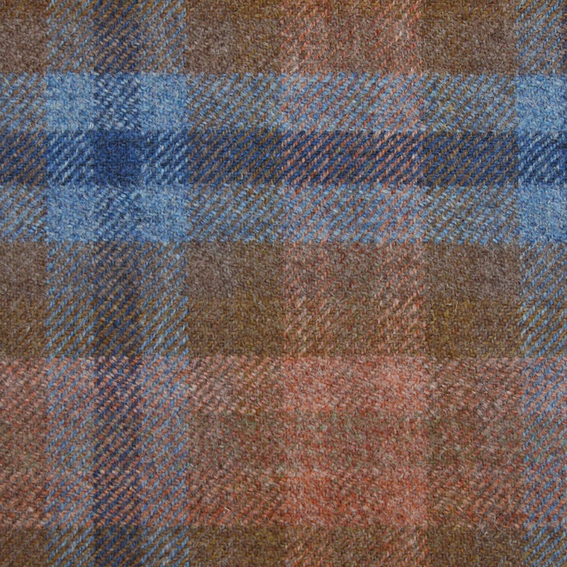 TWEED tartan wool fabric- khaki blue 357