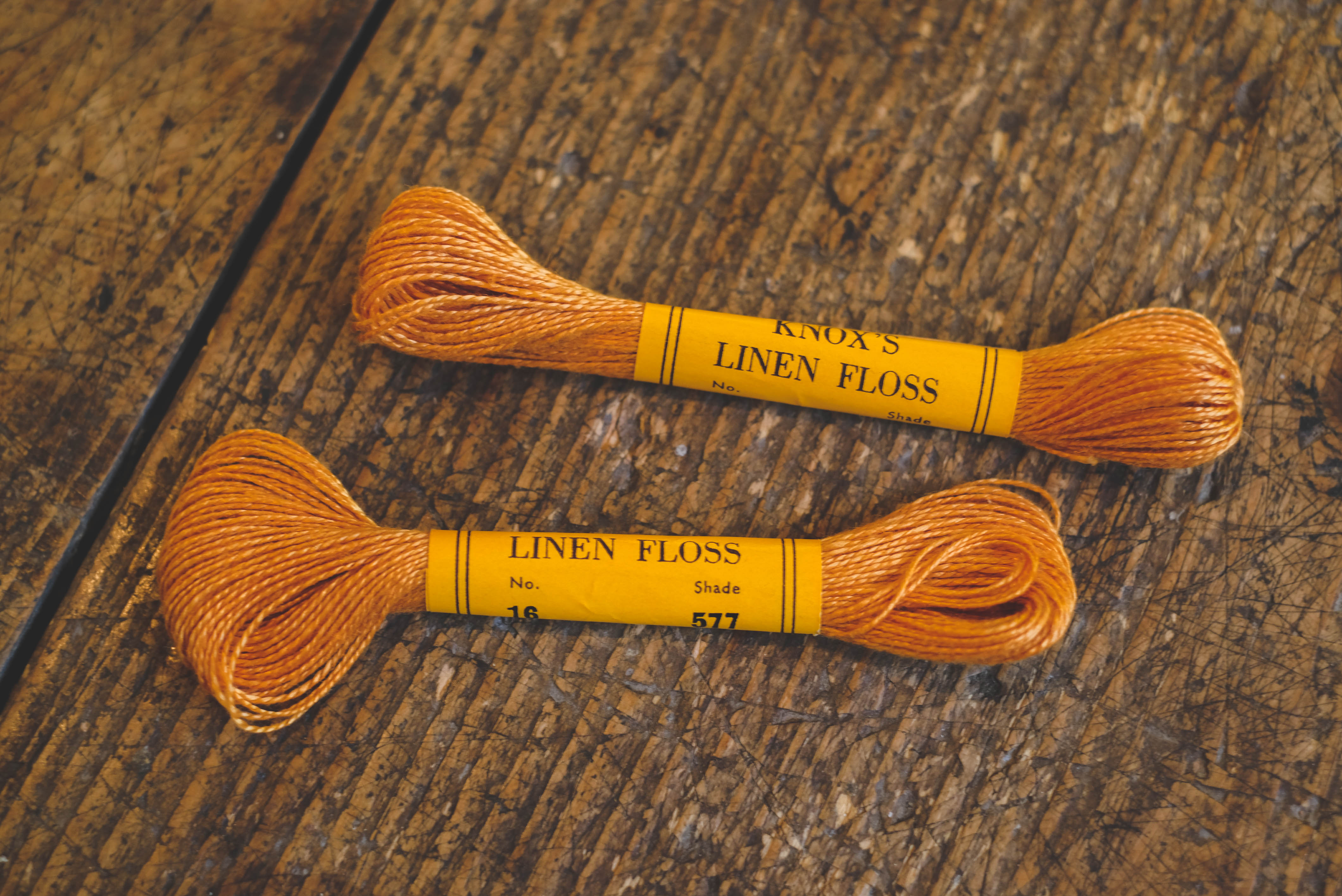Vintage glossy linen thread- golden