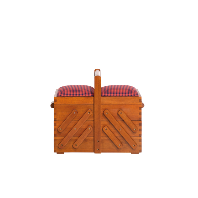 Wooden sewing basket with needle cushion- dark